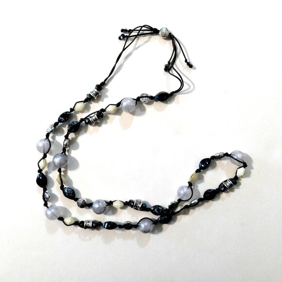 Premier Designs Chambray Necklace Adj Antique Silver Plated Glass Acrylic Beads - Picture 1 of 9